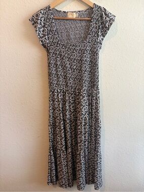 Nation LTD black and white floral print smocked midi dress